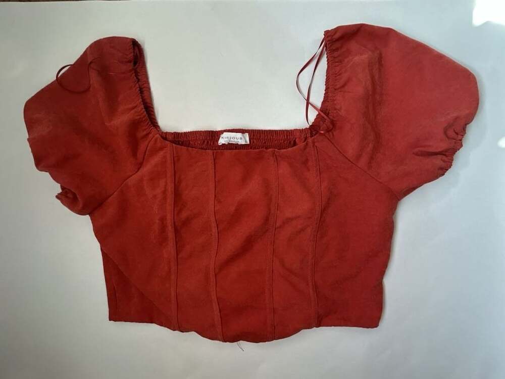 Kirious Los Angeles Crop Top Size L Red Puff Sleeve Smocked Back Corset